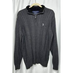 U.S. Polo Assn. Men's Cable Knit 1/4 Zip Gray Sweater Size L
